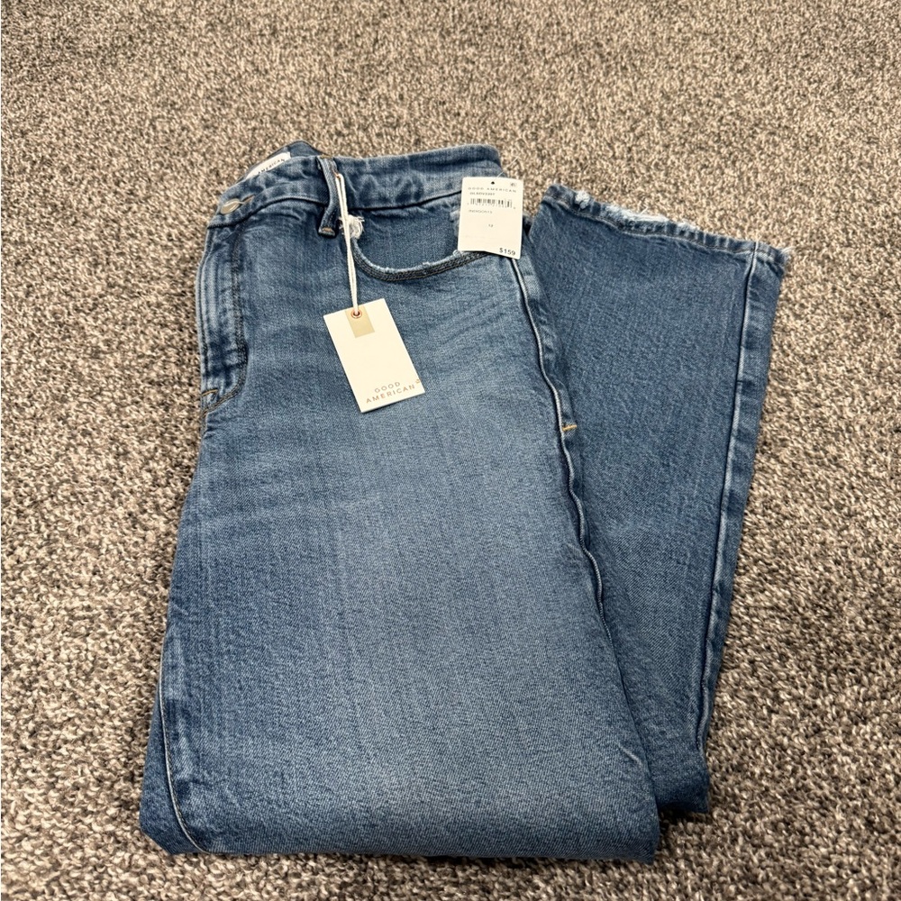 Good American Straight Leg Blue Jeans